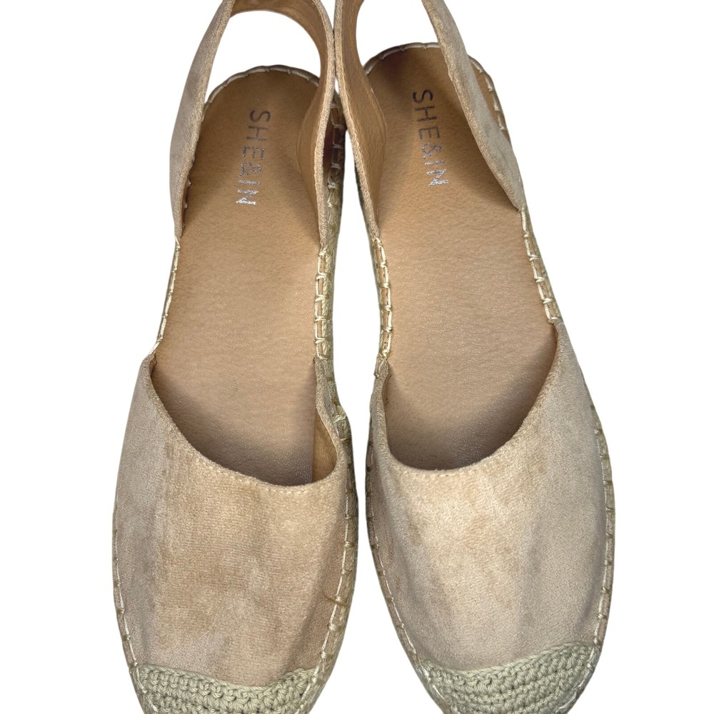 Womens Beige Faux Suede Slingback Espadrille Sandals 10 Boho minimalist